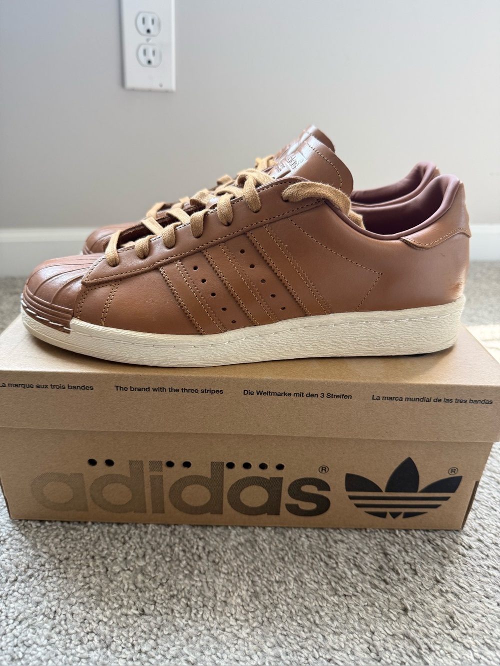 adidas Brown Leather Low-Top Shell Toe Sneakers